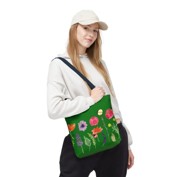 Vibrant Green Floral Tote Bag